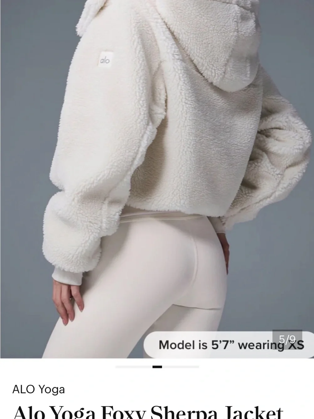 ALO Yoga Cream Foxy Sherpa Cropped Hoodie Jacket Size L - Picture 2 of 11